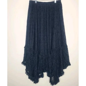 American Eagle Black Lace Hankerchief Hem Lined Skirt Whimsigoth Dark Fairy Boho - Picture 1 of 7