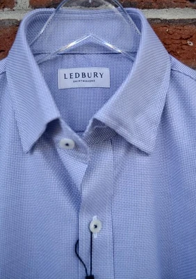 Camisa Ledbury Shirtmakers Para Hombre 15.5/33.5 Ajuste A Medida Azul Blanco Tejida Texturizada Foto 1 de 4