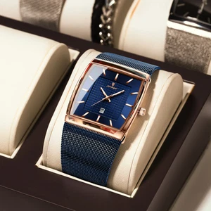 Wasserdicht Leuchtend Datum Rechteck Mesh Edelstahl Herren Quarzuhren Männlich - Bild 1 von 33