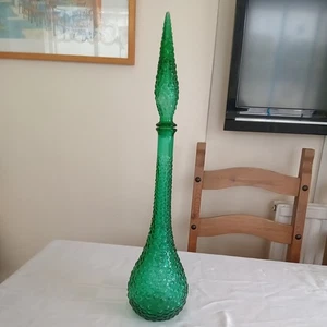 Vintage Green Empoli Italian Glass Genie Bottle 22" Mid Century - Picture 1 of 4