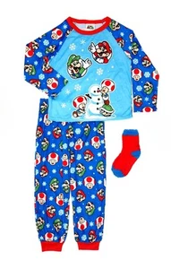Super Mario Boy's Character Winter Holiday Velvety Velour Pajama Set with Socks - Picture 1 of 3