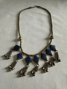 Vintage Tribal Halskette Diamant Lapislazuli Boho Style 18" - Bild 1 von 11