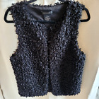 MM Couture Miss Me Womens Vest Jacket Medium Black Curly Faux Fur Y2K Boho 15930