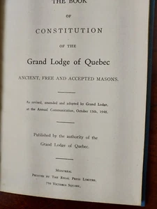 The Book of Constitution of the Grand Lodge of Quebec Ancient Free And Accepted - Picture 1 of 2