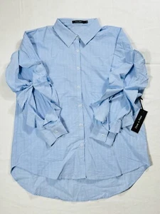 Doe & Rae NEW SZ S Blue White Stripe Button Up Shirt w/ Split Ruffled Sleeves - Picture 1 of 5