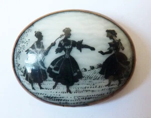 Médaillon en porcelaine vers 1910 miniature sérigraphie cabochon bijou broche - Picture 1 of 3