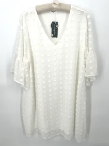 NUEVO Vestido de gelatina floreciente para mujer talla 3X blanco clip puntos mangas aleteadas forrado - Imagen 1 de 10