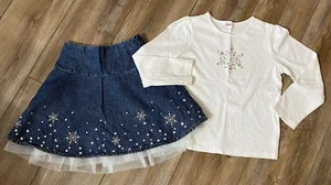 Gymboree 2007 SNOW PRINCESS Denim Jean Tulle Snowflake Skirt & Ivory Top Size 7 - Picture 1 of 11