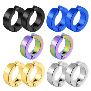 Non-Piercing Clip On Fake Men Women Ear Stud Cuff Hoop Earrings Stainless Steel - Picture 1 of 14