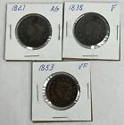 Lot-3 US Liberty Head Coronet Braided Hair Large One Cent Coins 1827/1838/1853