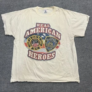 Vintage Delta Real American Heroes T-Shirt XL FDNY NYPD USA Flag Fire Police Tee - Picture 1 of 8
