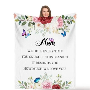 Mom Blanket from Daughter Son Mother's Day Blanket Gifts Flowers Fleece Flann... - Picture 1 of 8