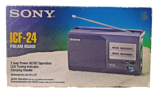 Vintage Sony ICF-24 AM/FM 2 Band Portable Radio AC Power Or AA Battery NEW NIB - Picture 1 of 5