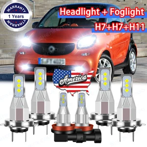 For Smart Fortwo 2008-2015 H7 H11 LED Headlight Bulbs Kit Hi/Lo Beam + Fog Light - Picture 1 of 11