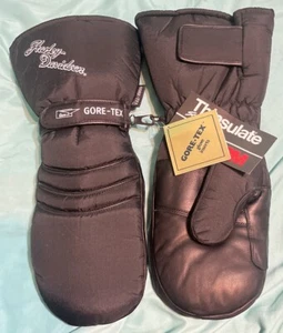 1-Vtg Harley Davidson Goretex Mitten Sz  Small Black Leather / Nylon Nwt Rare - Picture 1 of 20