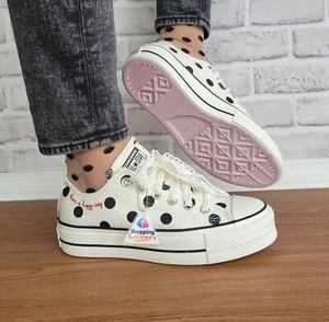 ⭐Chuck Taylor All Star Lift Platform Polka Dots Sz 7.5 Women Shoes White A10689C - Picture 1 of 15