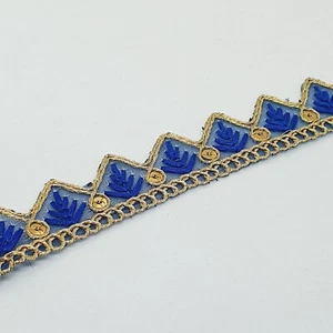 2.5cm Dark Blue gold Wave edge BRAID embroidered sequin ribbon trimming - Picture 1 of 1