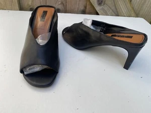 NEW M&S INSOLIA BLACK SOFT LEATHER SLIP ON OPEN TOE MULE HEELS UK8/EU41 - Picture 1 of 10