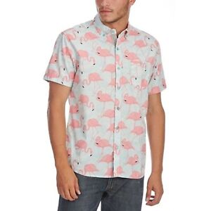 Flamingo Print Woven Short-Sleeve Shirt Size L
