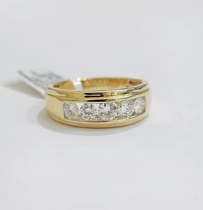14k Yellow Gold 1CT Diamond Mens Ring Band Natural Diamonds Wedding Band, REAL - Picture 1 of 9