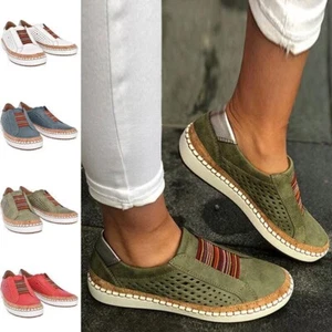Womens Slip On Pumps Trainers Loafers Ladies Sneaker Flat Casual Shoes Size UK - Picture 1 of 27