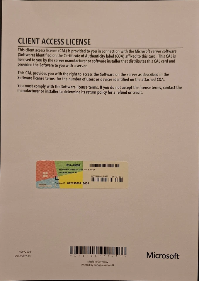 5 Microsoft Server 2019 Zugriffslizenzen (User) - Bild 1 von 1