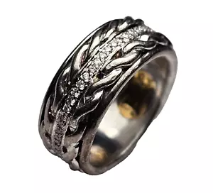 John Hardy 18K Yellow Gold & Sterling Silver Diamond Eternity Spinner Ring-SZ 6 - Picture 1 of 9