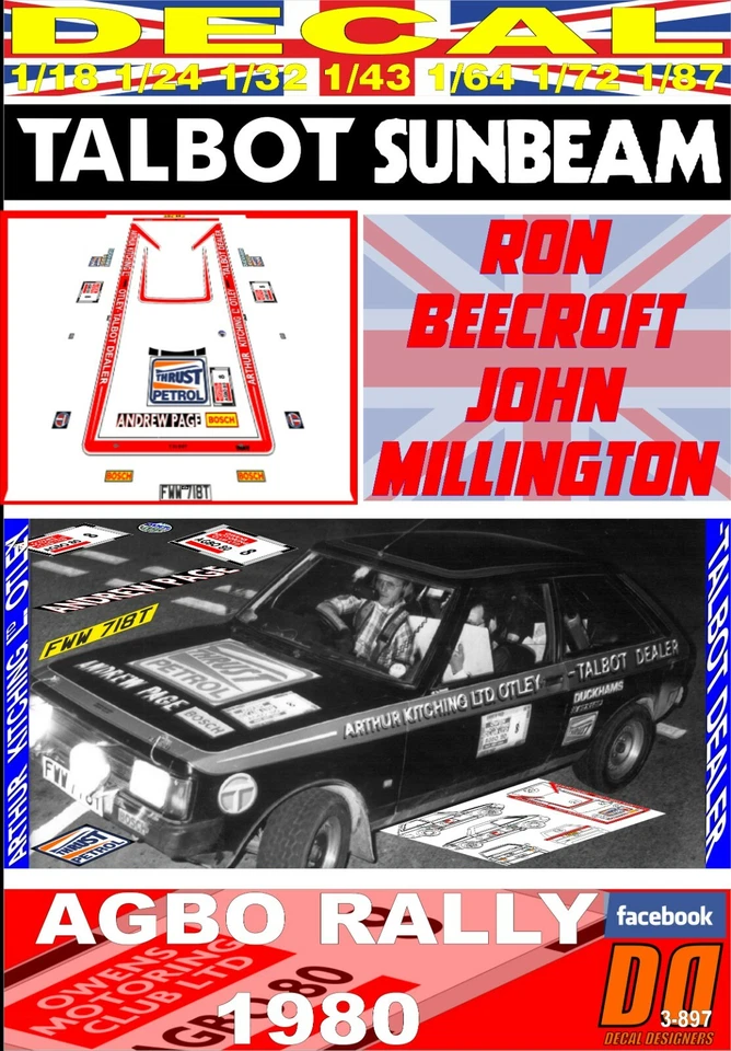 DECAL TALBOT SUNBEAM 2.0 RON BEECROFT AGBO RALLY 1980 (09) - Image 1 of 1