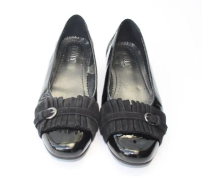 HOTTER 'Velvet Black Patent + Suede Low Heel Court Shoes Wide EE UK 5.5 - Image 1 of 4