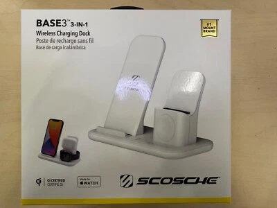 Scosche 3 in 1 Qi-Enabled Wireless Charging Dock - Charges Phone, AirPod, Watch - Image 1 of 4