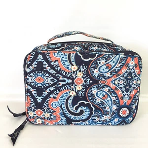 Vera Bradley Makeup Case Travel Cosmetic Bag Brush Toiletry Marrakesh Blue Orang - Picture 1 of 11