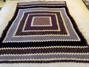 White Purple Tone Crochet Knee Throw Rug 140cm x 100cm Rectangle Wool Handmade - Picture 1 of 9