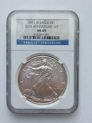 2011 W S$1 American Silver Eagle Coin NGC MS 69- 25th Anniversary Set - Image 1 of 2