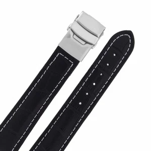 Cuir Véritable Bracelet de Montre Fermoir Papillon Croco Estampage Noir 20mm - Photo 1 sur 1