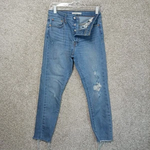 Levis Wedgie Skinny Jeans Damen 28 Blau Distressed High Rise Button Fly Raw Hem - Bild 1 von 11