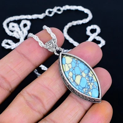 Ожерелье ручной работы с бирюзой 925 пробы Santa Rosa 17–18 дюймов синее - Изображение 1 из 3