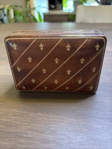Vintage Florence Italy Small Leather Embossed Fleur De Listen Jewelry Box - Picture 1 of 14