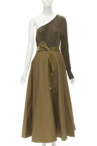 ARTCLUB Casa Miller gold lurex brown cotton twill wrap maxi dress M - Picture 1 of 10
