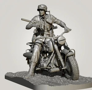 1 Deutscher Soldat,mit BMW R75-Bausatz...Scale Ca.100-110mm...Ca.1:16...3D... - Bild 1 von 17