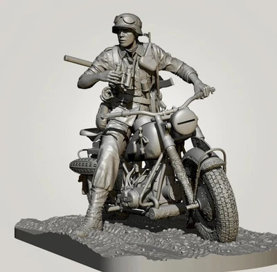 1 Deutscher Soldat,mit BMW R75-Bausatz...Scale Ca.100-110mm...Ca.1:16...3D... - Bild 1 von 4