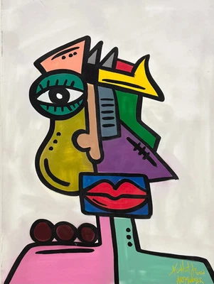 Large Cubist Abstract by Kenneth Hunt Art Monster Florida Artist (b.1980) 40"30" - Image 1 of 4