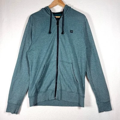 BILLABONG Men's Marled Zip Up Fleece Hoodie Sweater Teal Green Sand Logo XL EUC - Image 1 of 4