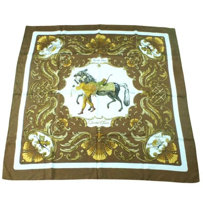 复古 HERMÈS "Cheval Turc "C. Vauzelles 1969 年豪华丝绸围巾 34"英寸 — 第 1/4 张图片