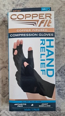 Luva de compressão para artrite manual com infusão de cobre ajuste cobre - Preta, P/M - Imagem 1 de 4