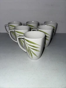 Set of 6 Corelle Coordinates Coffee Tea Mugs Green Bamboo Leaf Porcelain 12 oz - Picture 1 of 5