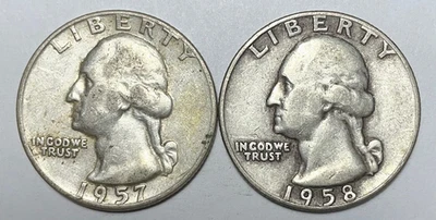 1957-D and 1958-D 25C Washington Quarters 90% Silver - Image 1 of 4