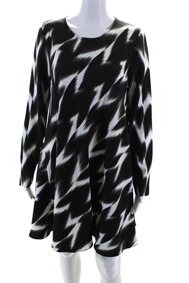 Rachel Zoe Womens Abstract Print Long Sleeves Shirt Dress Black White Size 12 - Image 1 of 4