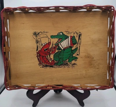 Vtg Handmade Cajun Crawfish Alligator Tray Louisiana Bamboo Cording 16" × 12" - Image 1 of 4