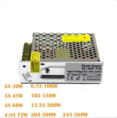24A 30W-360W DC 15V LED Power Supply Switch Driver Strip Bulb Light Transformer - Image 1 of 4