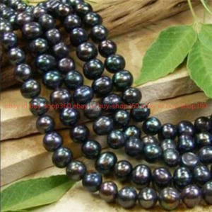 Genuine Natural 7-8mm Black Pearl Freshwater Cultured Loose Beads 15" - Picture 1 of 12